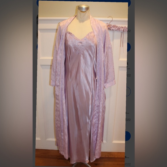Morgan Taylor Lilac Satin Gown and Robe Set - Picture 1 of 4